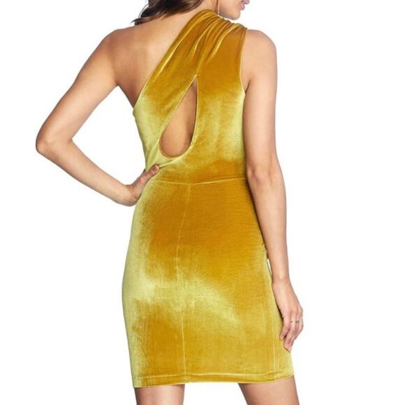 DRESS THE POPULATION x COSMO NWT Sunbeam Bellamy Velour One Shoulder Mini Dress - Picture 5 of 9